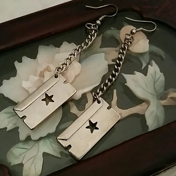 Silver razor blade earrings