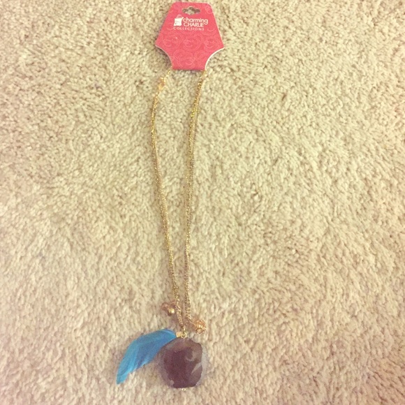 Gorgeous Necklace with a stone and blue feather!