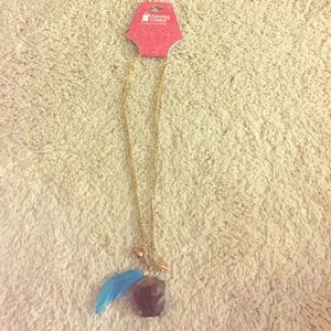 Gorgeous Necklace with a stone and blue feather!