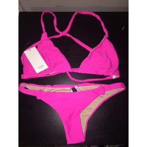 Hot Pink cross back bikini set