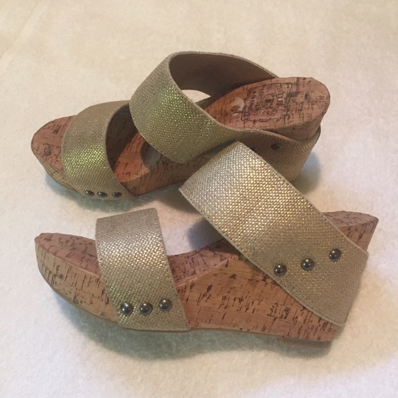 Gold Thick strapped Wedge sandals