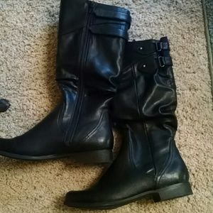 Size 9 faux leather boots two straps at the top of