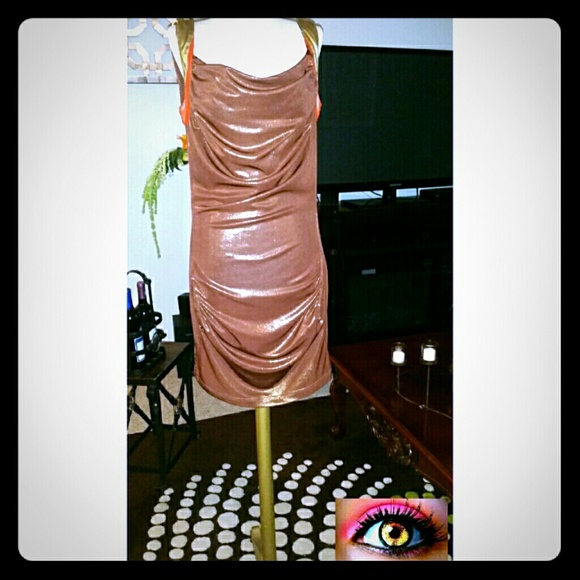 Cowled Brown Metallic Dress