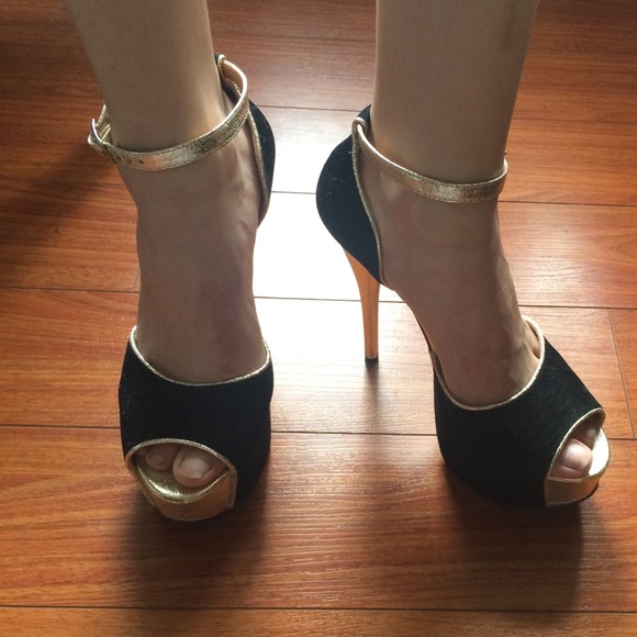 Madison gold and black heels
