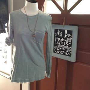 Hi-line (Anthropologie brand) distressed blue top