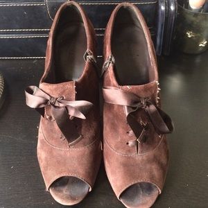 Preview brown bow bootie heels