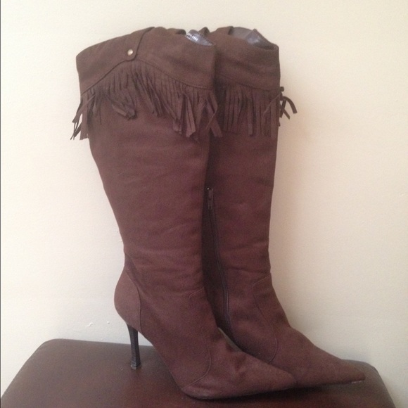 👻HALLOWEEN BROWN MICROFIBER KNEE BOOT W/FRINGE