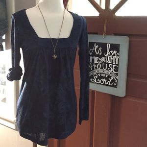 Anthro brand blue damask print top