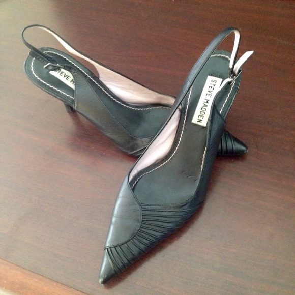 Steve Madden Cherish Black Leather Slingback Heels