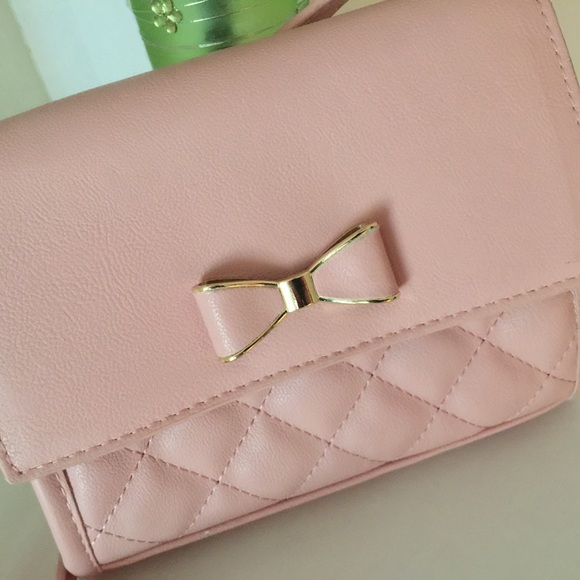 Pink Quilted Bow Crossbody Purse
