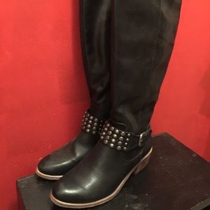 Penelope Baretrap knee high boots black leather