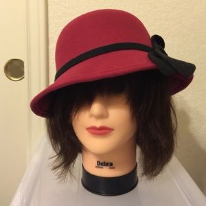 Red Felt Cloche Hat