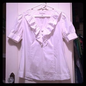 White baby doll shirt with exaggerated collar
