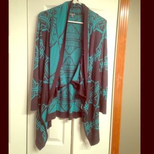 Gray & Teal Draped Cardigan Comfy