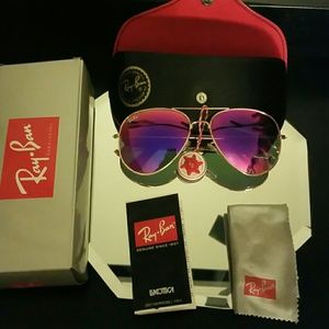 58mm ray-ban aviator gold frame hot pink lens