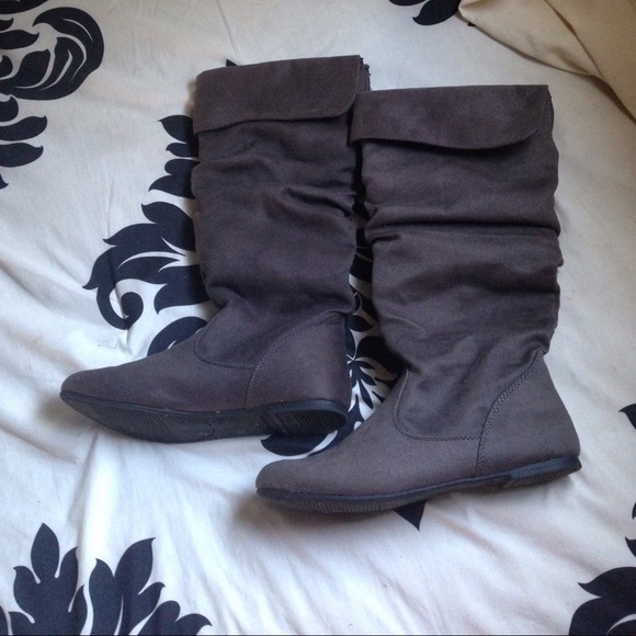 Grey knee high boots