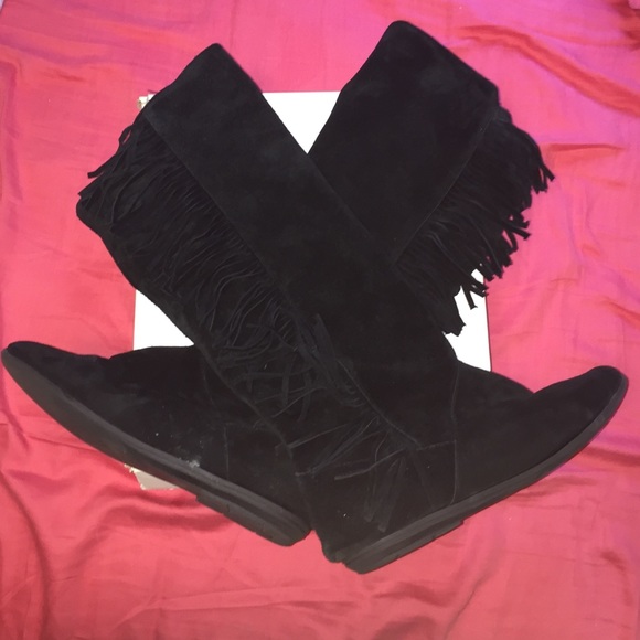 Steve Madden Black Fringe Boots