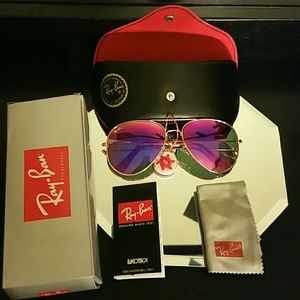 58mm ray-ban aviator gold frame hot pink lens
