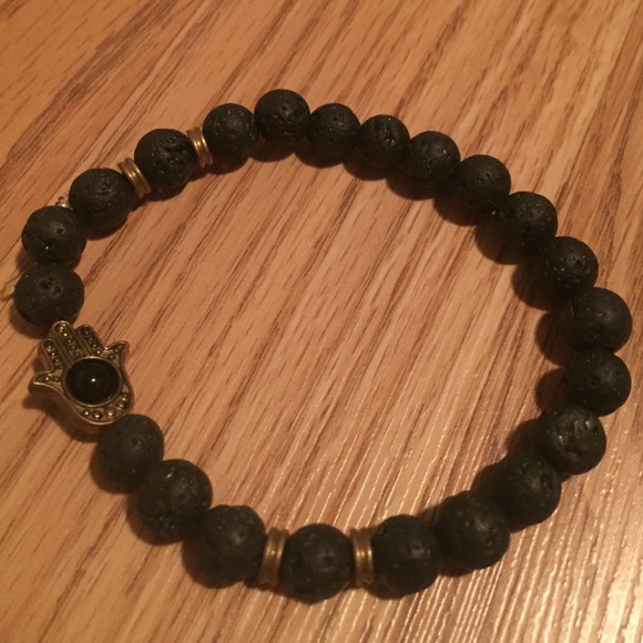Hamsa lava stone bracelet