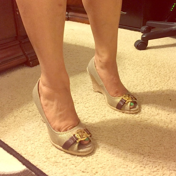 Michael Kors gold wedges