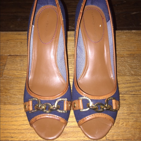 Tommy Hilfiger Shoes - Final drop! Super cute navy and tan wedges