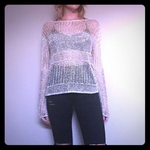 Alice + Olivia silver metallic long sleeve top