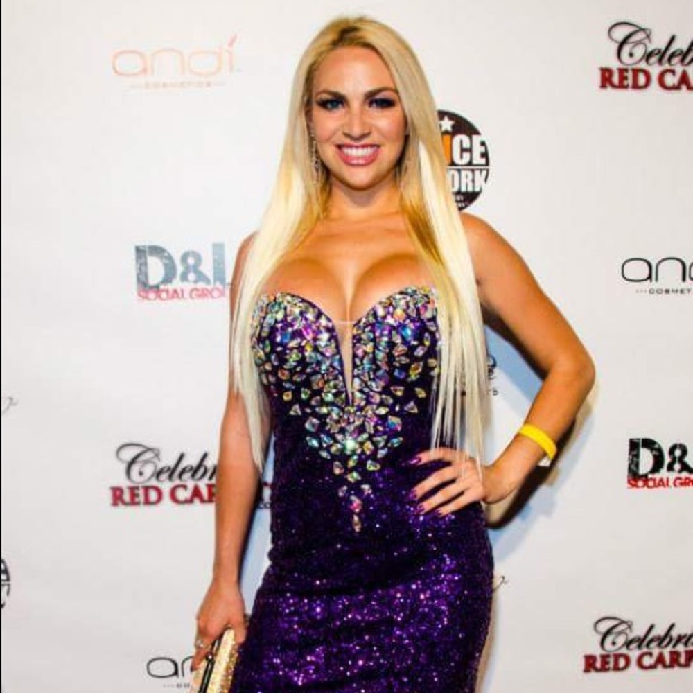 Jeweled Sequined Prom dress w/ high thigh slit
