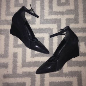 BCBG ankle strap wedges