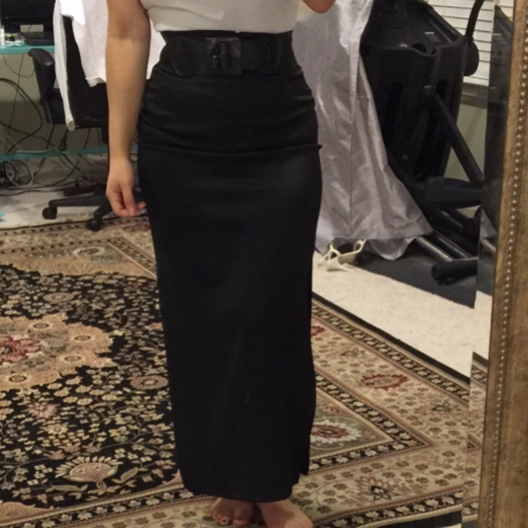 Black Ankle stretch satin feel Skirt 6 - Picture 2 of 2