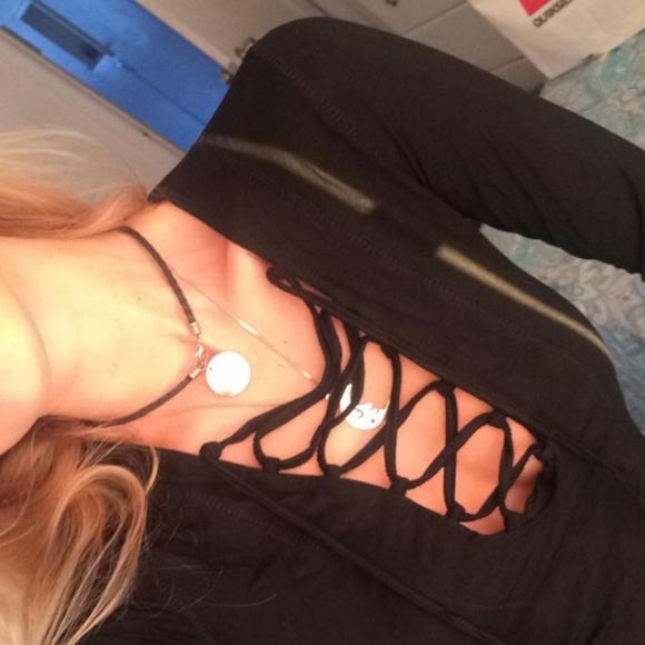 Lace up front black long sleeve