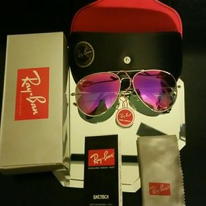 58mm ray-ban aviator silver frame hot pink lens