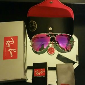 58mm ray-ban aviator silver frame hot pink lens