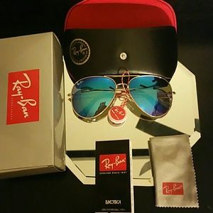 58mm ray-ban aviator gold frame blue lens