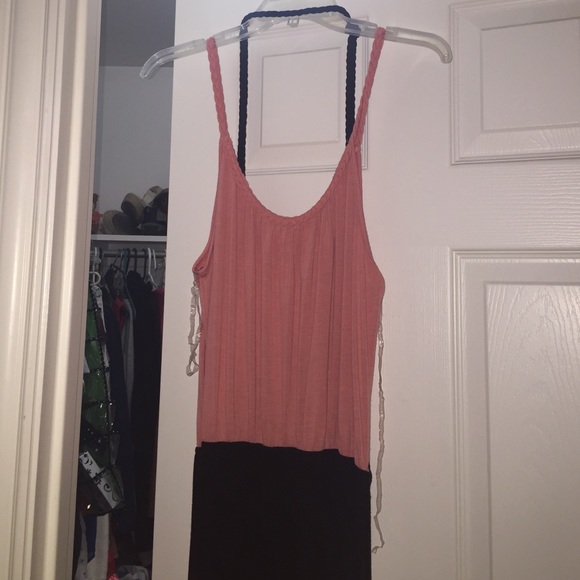 coral pink & black maxi dress w black braided belt