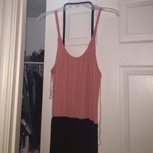 coral pink & black maxi dress w black braided belt