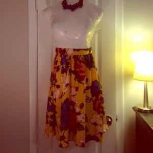 Vivienne Tam golden yellow full floral skirt