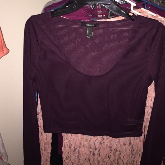 Purple striped long sleeved crop top
