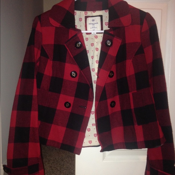 Red & black plaid peacoat/jacket