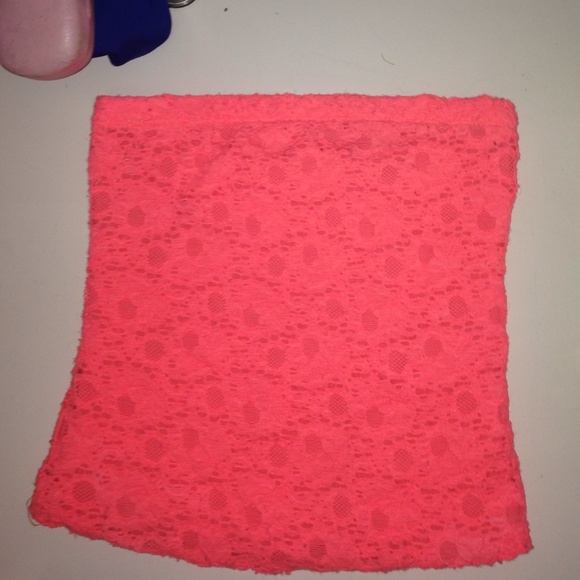 Neon salmon lace cropped tube top