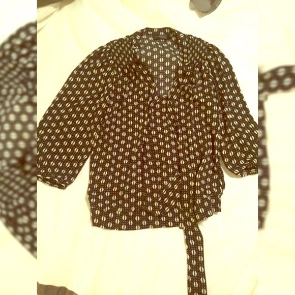 Black and white print blouse with tie