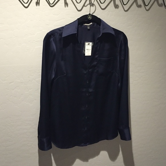 Navy 100% polyester button down