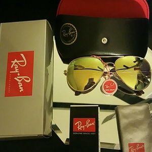 58mm ray-ban aviator gold frame green lens mirrow