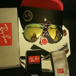 58mm ray-ban aviator silver frame green lens mirro