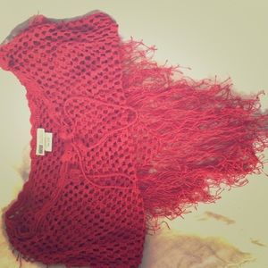 Red knitted shawl
