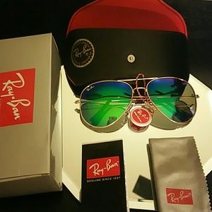 58mm ray-ban aviator gold frame blue green lens