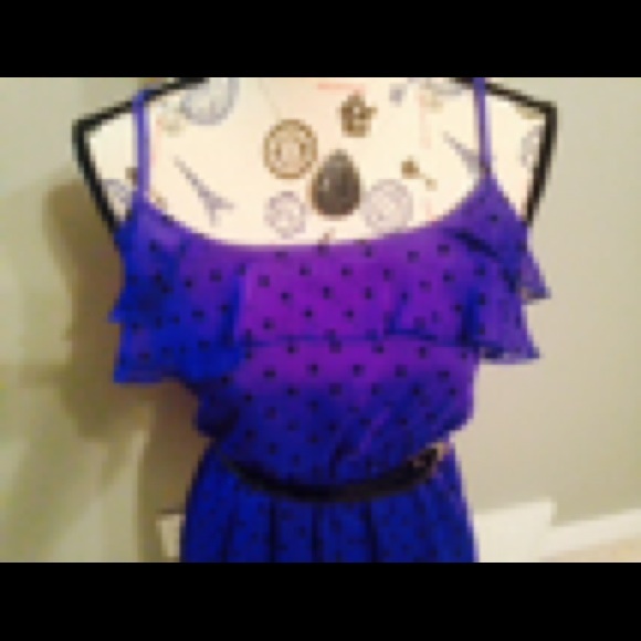 Bright Blue Dress with Black Polkadots - Picture 2 of 3