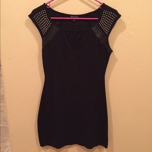 Pre loved black fitted dress with studded sleeves
