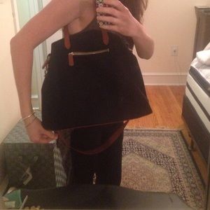 Talbots Navy w/ brown leather strap work tote