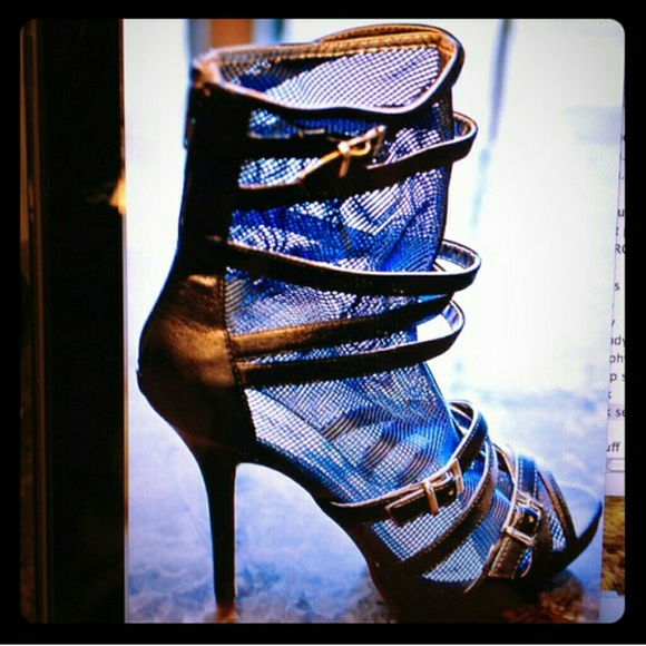 ISO THESE *Navy Blue Leather & Mesh Bootie*