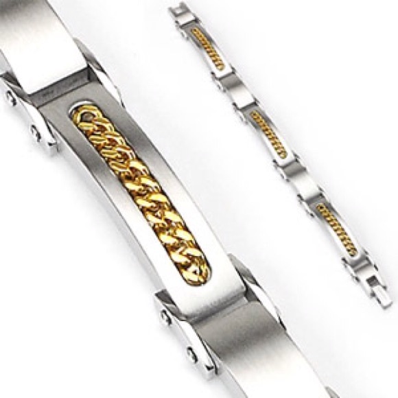 SS, 14K IP GOLD CUBAN LINK INLAYED BRACELET